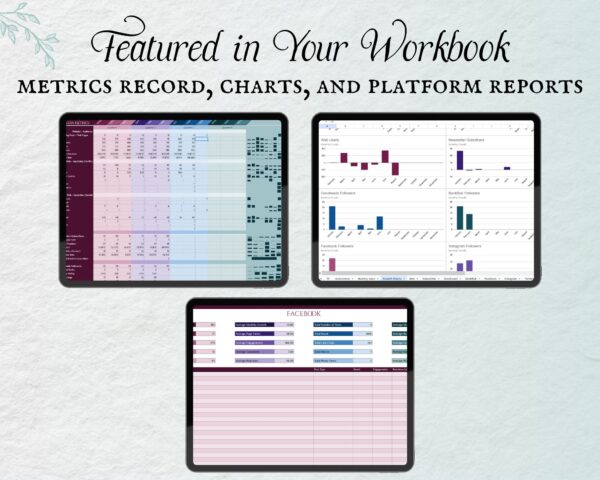 Working Writer Ink Basic Detailed Media Tracker for Writers - text reads "Featured in your workbook: metrics record, charts, and platform reports.” Author platform tools.